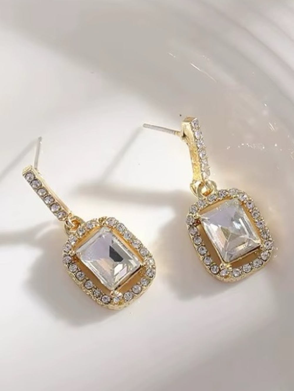 **High Quality Vintage Square Gold Crystal Drop Earrings